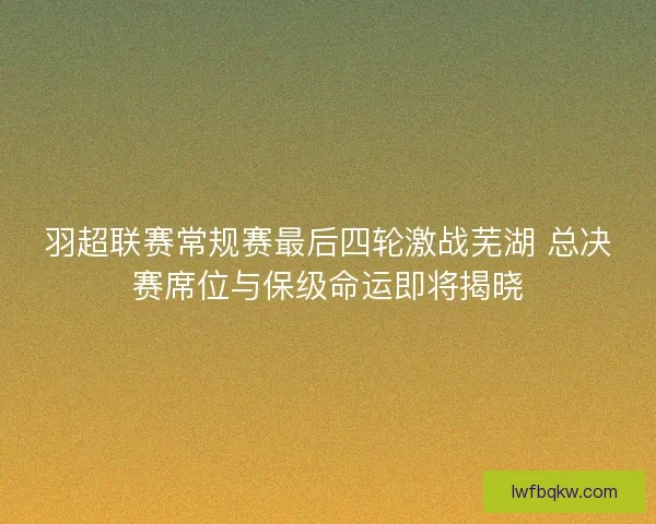 羽超联赛常规赛最后四轮激战芜湖 总决赛席位与保级命运即将揭晓